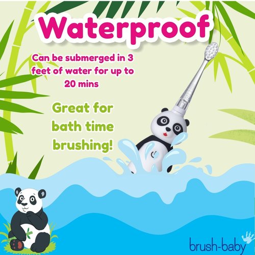 BrushBaby - WildOnes - Kids Rechargeable Electric Toothbrush, Ages 0-10 - Pan-Pan Panda Design with Flashing Lights - DeepClean Bristles for Superior Cleaning - 2 Replacement Brush Heads, 1 USB Cable