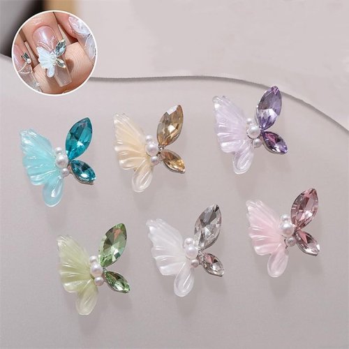 Kawaii Nail Charms Cute 3D Butterfly Nail Charms Butterflies Rhinestones for DIY Nail Art Decoration 30Pcs (1Style)