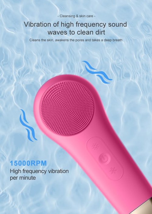 Rechargeable Electric Facial Cleansing Brush – Silicone Face Scrubber with Vibrating Technology for Deep Cleansing & Exfoliation, Waterproof, Gentle on Skin, Suitable for Men & Women (red)