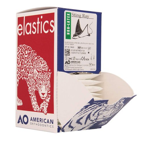 American Orthodontics Elastics Non-Latex Sea Life Sting Ray | Heavy, 6.5 Oz, 3/16" Size, 30 Packs Per Box, 3,000 Total | Made in The USA | Consistent Force, Hypo-allergenic Non-Latex Material