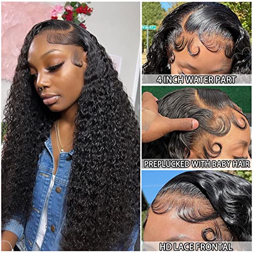 Water Wave Lace Front Wigs Human Hair 13x4 HD Transparent Lace Frontal Wigs for Women Human Hair Pre Plucked with Baby Hair 180% Density Wet and Wavy 30 Inch