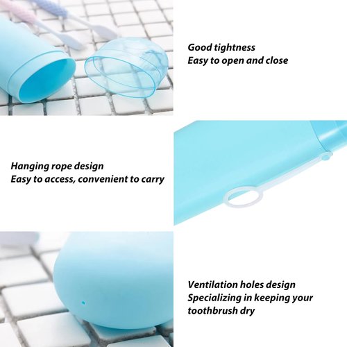 YKuzLx 2 Packs Toothbrush Travel Case, Portable Toothbrush Case with Ventilation Hole for Travel, Plastic Toothbrush Holder Travel Size for Business Trip, School, Camping, Home - Purple+Blue