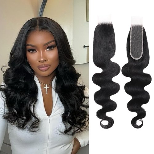 2x6 HD Lace Closure Body Wave Human Hair Transparent 2 by 6 HD Lace Closure 18Inch 100% Brazilian Virgin Unprocessed Middle Part Human Hair Kim K Closure With Baby Hair Natural Color