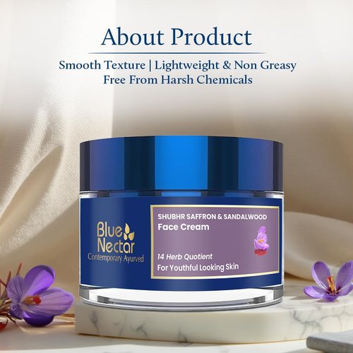 Blue Nectar Face Cream for Women for Aging Skin | Ayurvedic Daily Face Moisturizer for Women with Kumkumadi Saffron Oil for Skin | Hydrating Day & Night Cream (14 Herbs, 1.76 Oz)