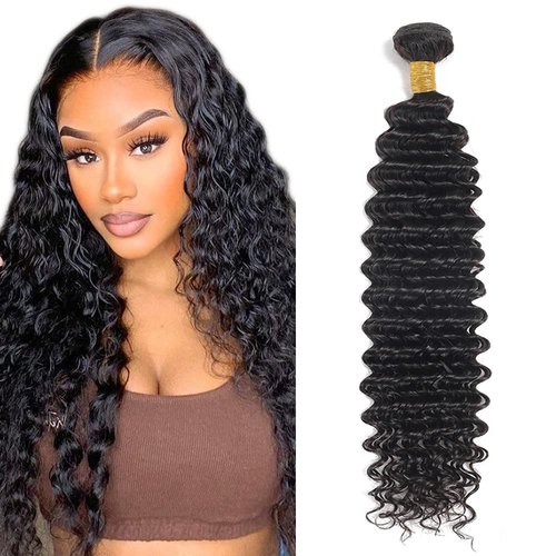 Deep Wave Bundle Natural Black Human Hair Bundle 100% Unprocessed Virgin Hair Brazilian Double Weft Extensions 16 Inch For Women