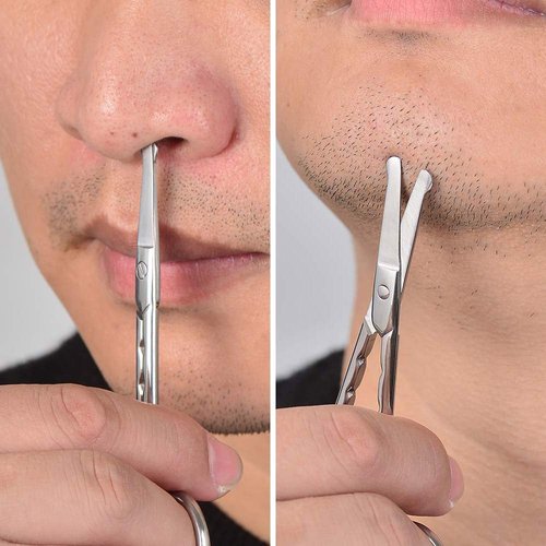 HANTEKAS Professional Stainless Steel Curved Rounded Facial Hair Scissors Tweezers Set For Men Moustache, Nose Hair, Beard Trimming Scissors,Safety Use for Eyebrows,Eyelashes,Ear Hair - PU Leather Bag