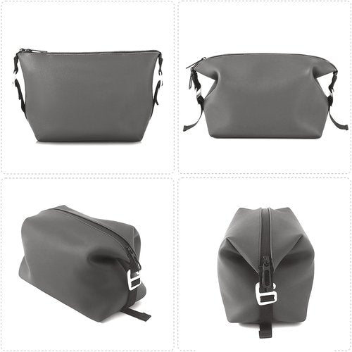 CONTAIL 6.5" 3L Silicone Toiletry Bag with 3 Mesh Pocket,Water-resistant Mens Dopp Kit,Foldable Shaving Bag for Toiletries Accessories,Grey