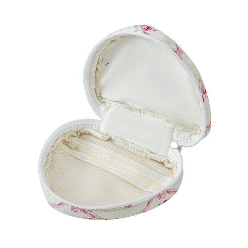 WHJM Cute Heart-shaped Handy Makeup Bag, Small Floral Makeup Pouch, Ideal for Daily Beauty Essentials for Women (Pink Bowknot Rose)