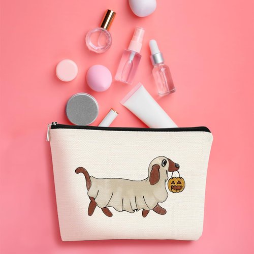 BARPERY Halloween Bags for Women - Boo Basket Stuffers, Cute Dachshund Ghost Pumpkin Makeup Bag, Party Favors & Gifts