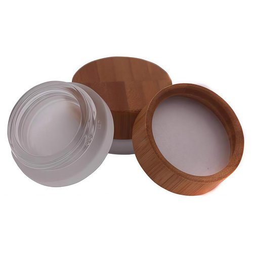 2PCS 5g/5ml/0.17oz Empty Upscale Frosted Glass Cream Jar Bottle Cosmetic Dispenser Refillable Container Pot Vial Holder Sample Storage with Eco Bamboo Lid For Eye Cream Lotion Ointments Lip Balm