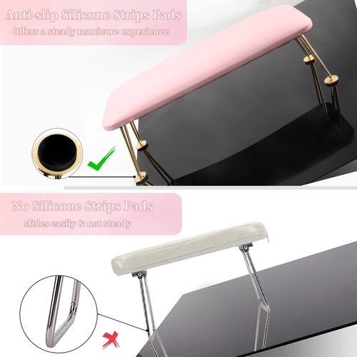 BOMOQING Arm Rest for Nails, Microfiber Leather Nail Arm Rest for Acrylic Nails, Nails Arm Rest Table with Pillow Cushion Hand Holder for Manicure, Hand Rest for Nails Tech, Home Use or Salon(pink)