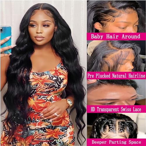 30 inch 13x4 Lace Front Wigs Human Hair Body Wave Lace Front Wigs Human Hair Pre Plucked 13x4 Hd Lace Frontal Wigs Human Hair Hd Lace Front Wigs for Black Women 180% Density