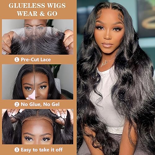 28 Inch Glueless Wigs Human Hair pre plucked Pre Cut Wear and Go Wig 180 Density 5x5 Hd Lace Closure Wigs Human Hair Body Wave Hd Lace Front Wigs for Women Frontal Wigs