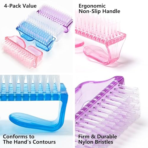 Handle Grip Nail Brush 4 Pack Nail Brushes Scrub Brush for Toes and Nails Hand Fingernail Cleaner Scrubbing Men Women