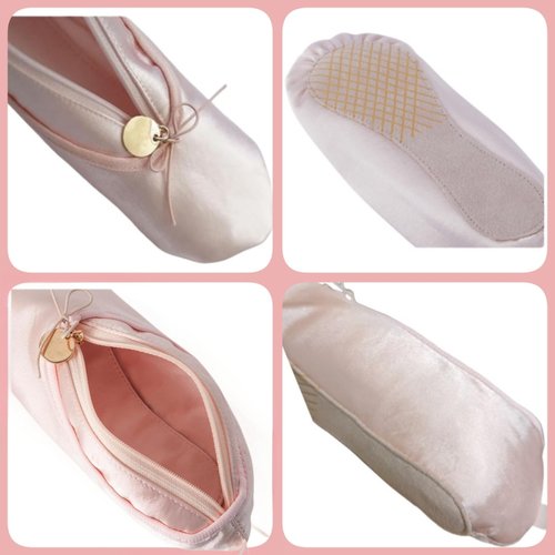 CXYANG Pink Ballet Dance Shoe Makeup Bag Recital Gifts for Girls Women, Ballerina Slipper Pouch Dancer Stuff (Necklace A)