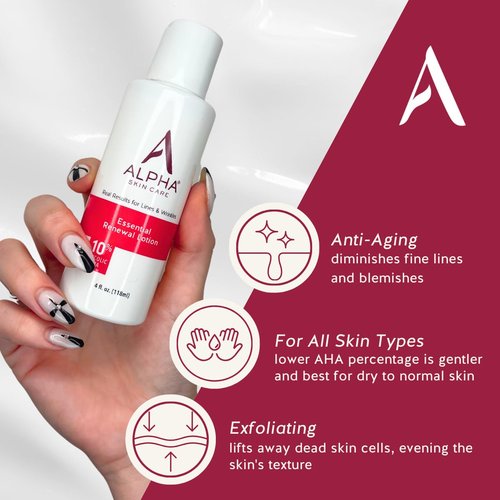 Alpha Skin Care Renewal Serum Concentrated with 14% Glycolic AHA and Alpha Skin Care Essential Facial Moisturizer with Hyaluronic Acid