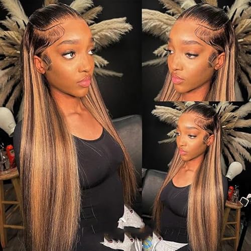 AMIRTY Honey Blonde Lace Ftont Wigs Human Hair 200% Density Straight 4/27 Highlight 13X6 HD Lace Frontal Wigs Pre Plucked Ombre Lace Front Human Hair Wigs for Women With BabyHair 24Inch