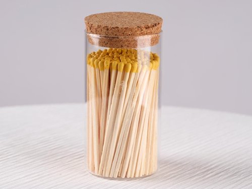 Meya Luxury Colored Safety Matches | 4-Inch Long Matches in Glass Jar | Perfect for Lighting Candles | 150 PIECES | 10 CANDLES AND EXTRA EMPTY JAR GIFT (yellow)