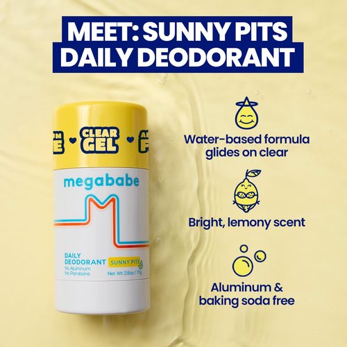 Megababe Daily Deodorant - Sunny Pits | Aluminum-Free, Clear & Clean | 2.6 oz (Pack of 2)