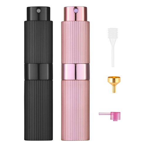 Tekson 2PCS 8ml Travel Perfume Atomizer Refillable, Mini Cologne Spray Bottle Empty, Portable Sprayer (Black & Pink)