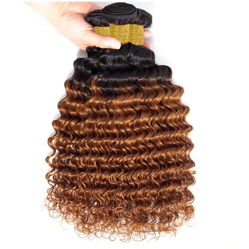 1B/30 Human Hair Bundles Ombre Deep Wave Bundles Human Hair Brown Bundle 8 10 12 Double Weft Unprocessed Brazilian Remy Hair Extensions Ombre Deep Curly Bundle 300G
