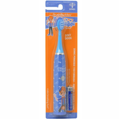 Brush Buddies Blippi Electric Toothbrush for Kids, Battery Powered Sonic Toothbrush, Soft Bristles, Children’s Toothbrush for Boys & Girls, Toddler Oral Care, Blippi Character Design