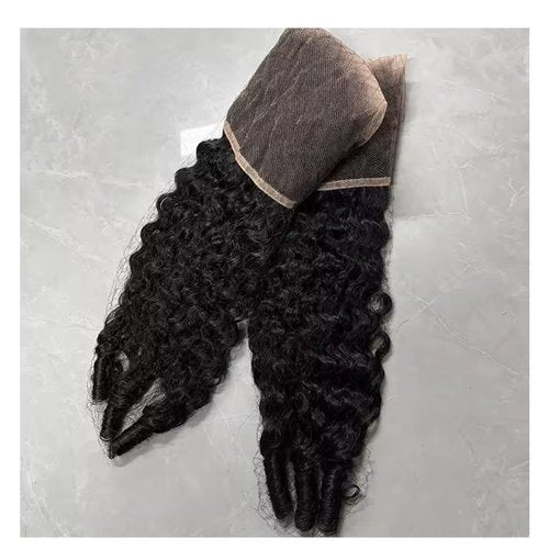 mianduan 13x4 Burmese Curly Frontal 100% Real Human Hair Water Wave 13x4 Frontal Burmese Curly Hair Transparent HD Lace Closure Natural Black 1B Color 14 Inch