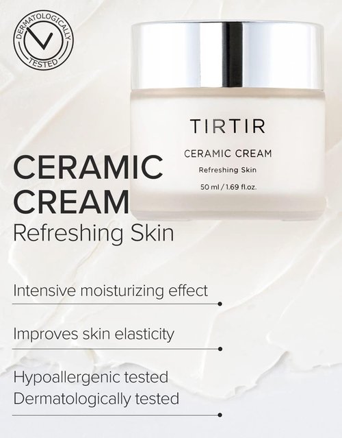 TIRTIR Natural Ceramide Cream | Deep moisturizer for Glass Skin, Polyglutamic acid, Centella Asiatica Extract, Skin barrier, Lightweight, Mild, Nature derived ingredients, Dry skin, Korean skincare
