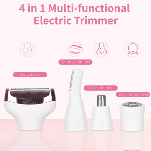 Beanify Wet & Dry Electric Razorfor Women Men,4 in 1 Rechargeable Led Display Electric Shaver and Facial Hair Remover,Painless Ladies Body Razors for Nose Face Body Leg Bikini Arm Hair