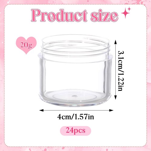 RONRONS 24 Pack Pink Rose Flower Shaped Empty Cream Jars, Clear Leak-Proof Plastic Cosmetic Containers with Lids for Makeup, Nail Polish, Bulk Wholesale for Small Business