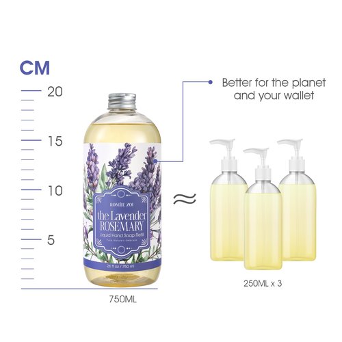 ROMIIE ZOI Liquid Hand Soap Refill Gift Set-3 Pack, Cruelty-Free and Biodegradable Formula, Moisturizing Hand Wash with Essential Oil for Sensitive Skin,Lavender Rosemary Scent,(26 Fl Oz x 3)