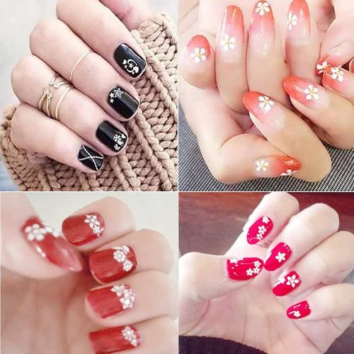 30 Sheets Flower Nail Art Stickers 3D Nail Art Supplies Self-Adhesive Nail Decals White Flower Stickers with Rhinestones Nail Designs for Women Floral Manicure Tips Accessories DIY Nail Decorations