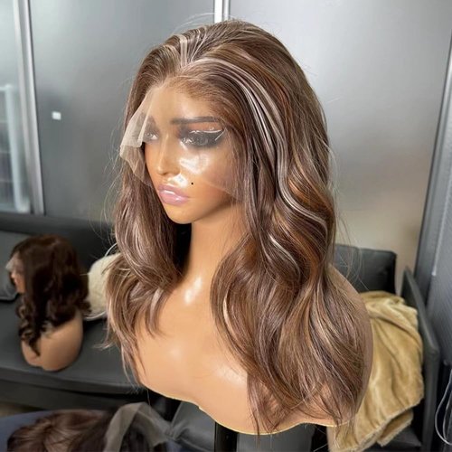 hallokiki Futura Hair 13x6 HD Synthetic Lace Front Wig,Japanese Fiber 16 Inch Mixed Brown Lace Front BOb Wig, Pre-Plucked Hairline Long Straight Curly Glueless Wigs, Layered Wigs for Women Daily Use