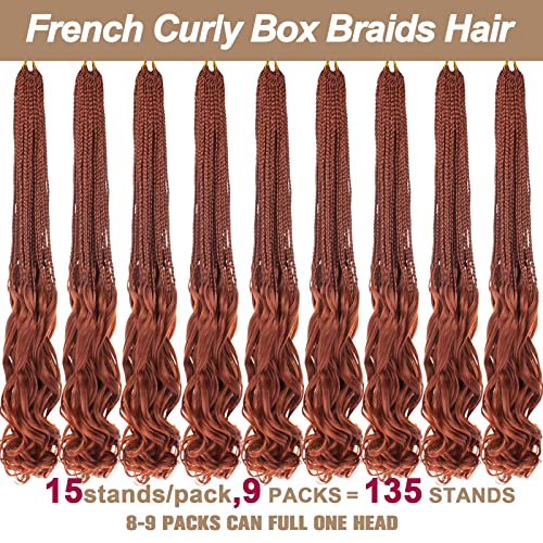 COOKOO 9 Packs Ginger Crochet French Curl Braids 24 Inch Pre Looped French Curl Braiding Hair for Women Goddess Box Braids Hair with Curly Wavy Ends Synthetic Hair Extensions 350#