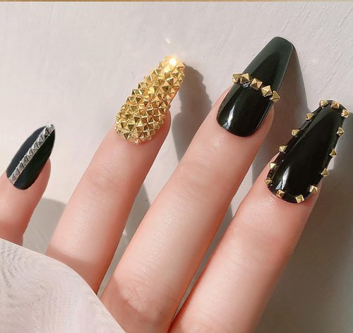 Cagzzee Metal Nail Studs Art - Punk Nail Studs Charms - 3D Gothic Nail Charms Studs, Cone Studs Nail Charms, Silver and Gold Cone Spike Studs Nail Art Tiny Stick, Medium, LJJ-CAGZZEE-0225c