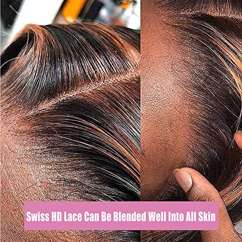 28 Inch Highlight Ombre Lace Front Wig Human Hair Highlight 1B/30 Black Brown 13x4 HD Lace Frontal Wigs Pre Plucked With Baby Hair Deep Wave Honey Blonde Human Hair Wigs for Black Women 180% Density