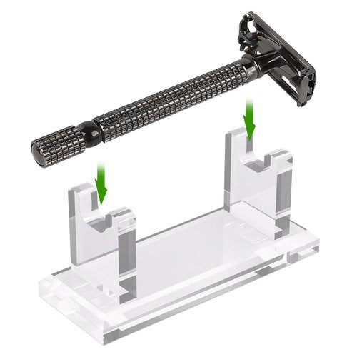 Linkidea Acrylic Men's Razor Stand Holder, Stable Storage Bracket Bathroom Countertop Organizer, Easy Clean, Compatible with Viking Blade Chief, MK-23C, Shaving Revolution (Clear)