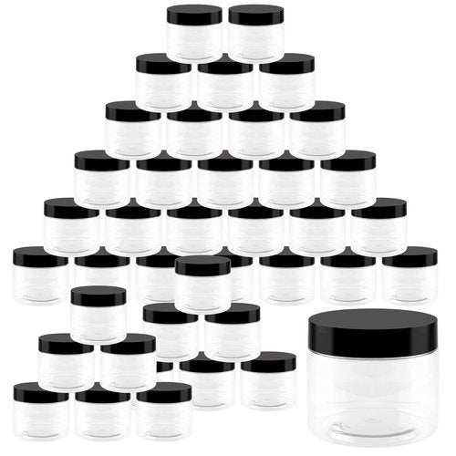 LEXININ 40PCS 5oz Plastic Jars with Lids, 150ml Clear Storage Jar, 71 x 59mm Wide Mouth Refillable Storage Containers for Food, Coffee Bean, Snack