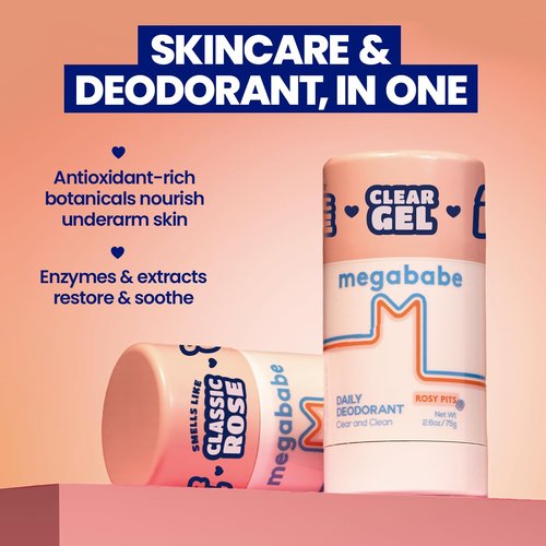 Megababe Daily Deodorant - Rosy Pits with 72 hour Odor Protection | Holiday Gifts for Women | Aluminum-Free, Clear & Clean | Fresh rose scent | 2.6 oz