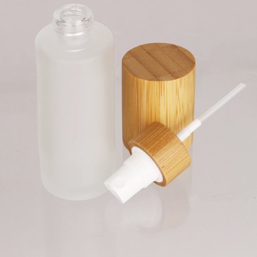 COSIDEA 6 pcs Empty 2oz /60ml bamboo lid Frosted glass spray bottle with fine mist despenser head for liquid perfume toiletries containers, toner bottles
