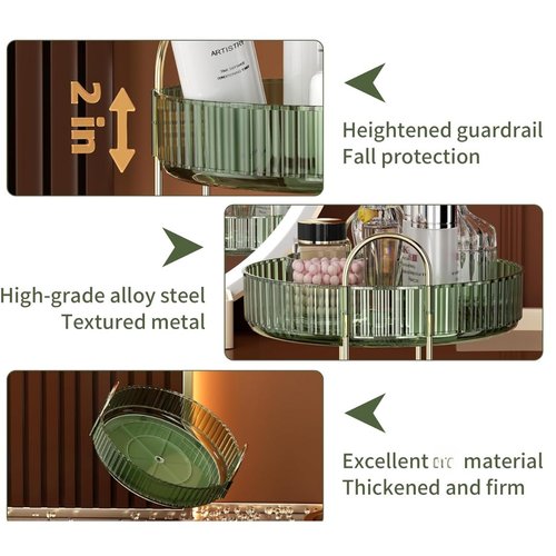 Satpurush 360° Rotating Makeup Organizer – 3-Tier Spinning Cosmetic Holder for Vanity, Countertop, Bathroom & Dresser – Perfume, Skincare & Cosmetic Care Organizer (Clear Green, 3 Tier)