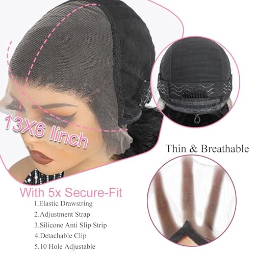 BVH Deep Wave Lace Front Wigs Human Hair Pre Plucked 13x6 HD Transparent Lace Frontal Wigs Human Hair 200% Density (Black, 26IN)