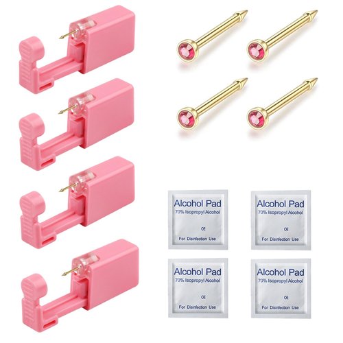 Orglace 4 Pack Nose Piercing Kit,Self Nose Piercing Gun with Nose Stud,Disposable Safe Sterile Piercing Tool at Home Salon for Women Men (Red G196#)