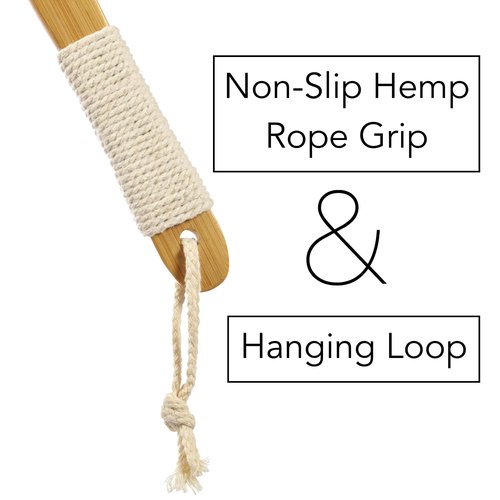 Eco Solve Natural Loofah Shower Scrubber w/Removable Bamboo Handle, Gentle Exfoliation, Long-Ergonomic Handle w/Hemp Rope Grip, Extra Loofah Included for Close Washing, Plastic-Free, Eco-Friendly