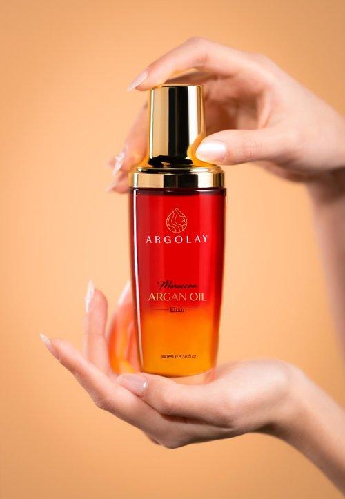 Argolay Moroccan Argan Oil Elixir, Lightweight, Nourishing & Vitamin-Rich, with Cold-Pressed Argan & Linseed Oils, for Shine, Frizz Control & Heat Protection, in a Premium Glass Bottle,100 mL (3.4 oz)