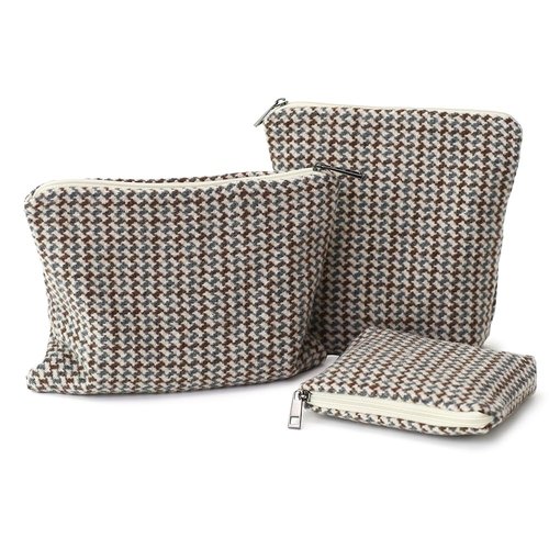 BBORGDC Makeup Bag Set, 3-Piece Small Cloth Cosmetic Organizer Pouch, Travel Toiletry Bag With Zipper (Boho Plaid Design) For Women, Perfect For Daily Commute & Gifts