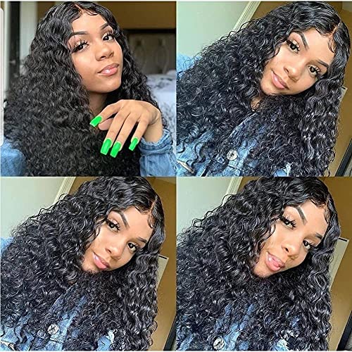 JIETAI 4x4 Curly Human Hair Wig 180% Density Deep Wave Lace Front Wig Glueless Wigs Human Hair Pre Plucked Curly Wig HD Lace Wig for Black Women (32 Inch)