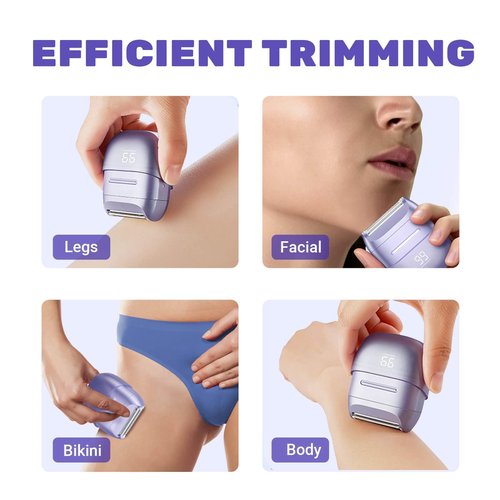 2-in-1 Lady Electric Shaver & Bikini Trimmer for Women,Painless,Cordless & Waterproof Razor for Women with LED Display,USB Rechargeable,Travel-Friendly Shaving Tool for Legs, Arms,Underarms (Purple)