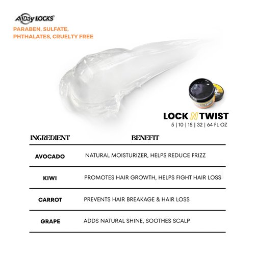 AllDay Locks Lock N Twist (Jar) | Supreme Hold, No Frizz or Flaking | Hydrating, Nourishing Locking Gel | Grape & Avocado-Infused | Lock & Twist Braids, Locks, Twists, Cornrows | 32 oz