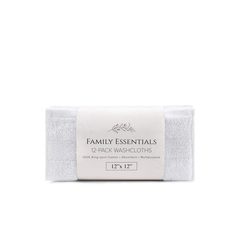 Arkwright Premium Washcloths - (Pack of 12) - Soft & Absorbent, 100% Ringspun Cotton, Contemporary Design Wash Cloths with Dobby, Multipurpose Fingertip Towels, White